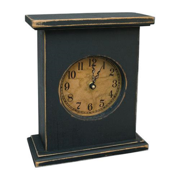 BLACK MANTEL CLOCK RUSTIC PRIMITIVE BLOCK WITH TAN FACE BATTERY OPERATED