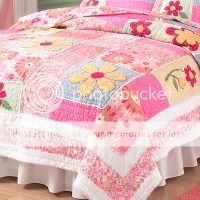 Twin Bright Flowers Pink Orange Quilt Bedding Sham Set