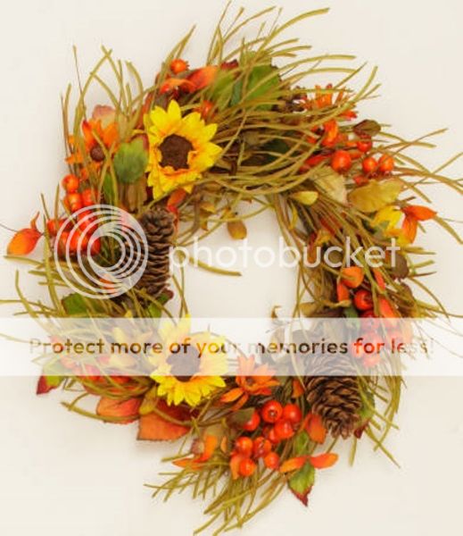 Floral Wreath Autumn Fall Wreath Sunflower Berries Pinecones Approx 22" D