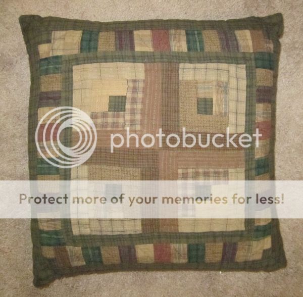 Country Log Cabin Quilt Pattern Quilted 16" x 16" Accent Throw Pillow Tea Dyed