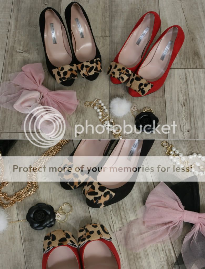 Ladylike Leopard Flat Ribbon Bow Suede Pumps/Red/Black  