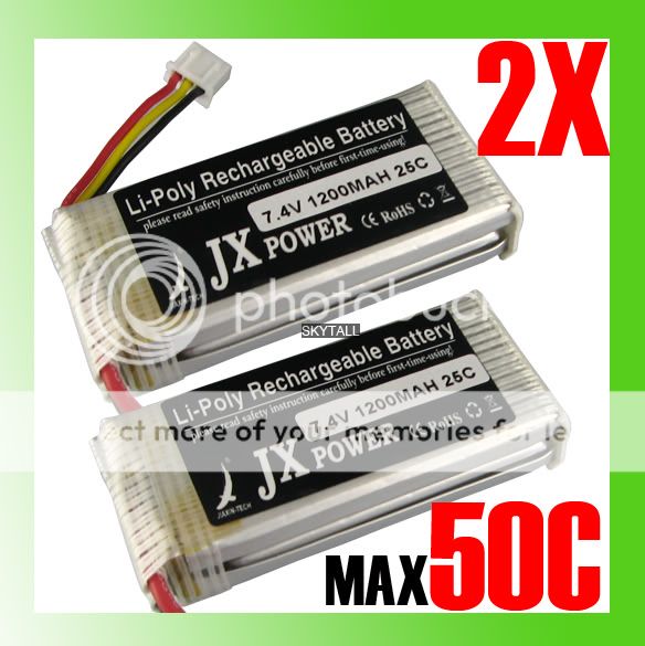 2x 7.4V 1200mAh 25C MAX 50C 2 Cells Li Po Rechargeable Battery
