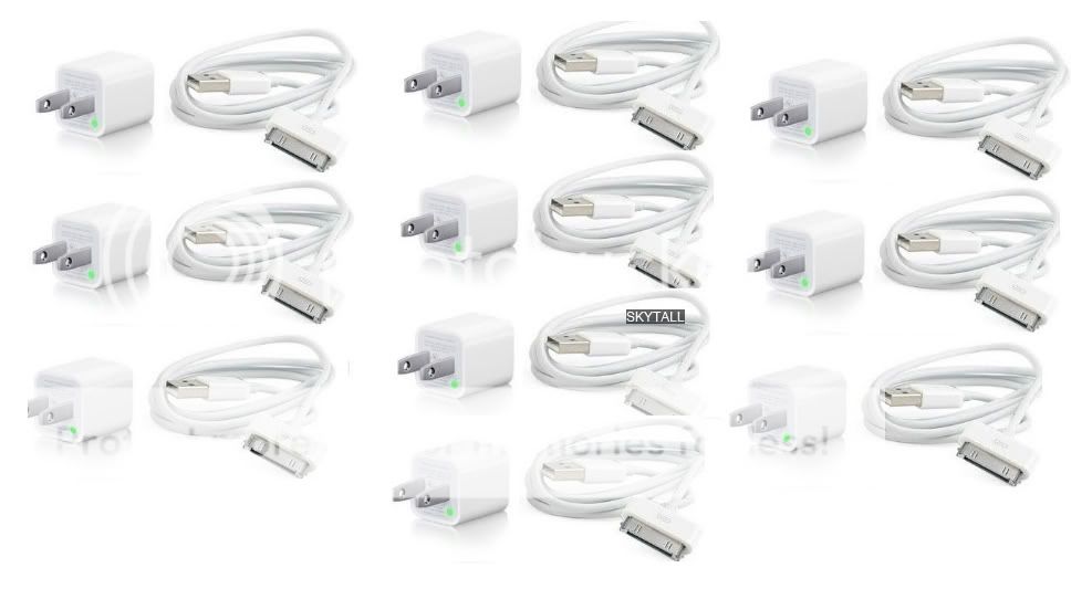 10x USB USA AC Power Adapter Wall Charger Plug Sync Cable for iPod iPhone 3 4 4S